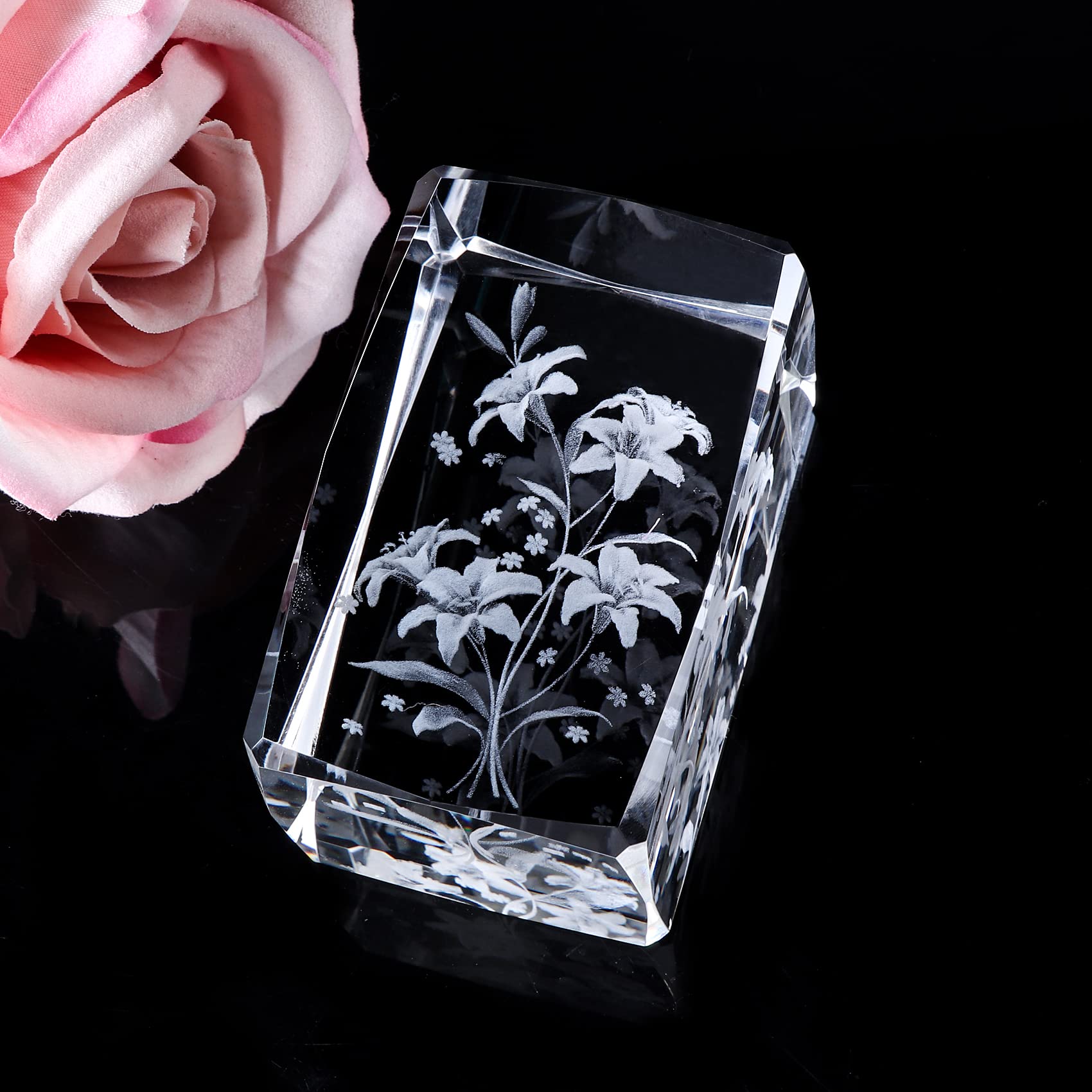 Amazon.com: YWHL 3D Engraving Crystal Cube Lily Flower with